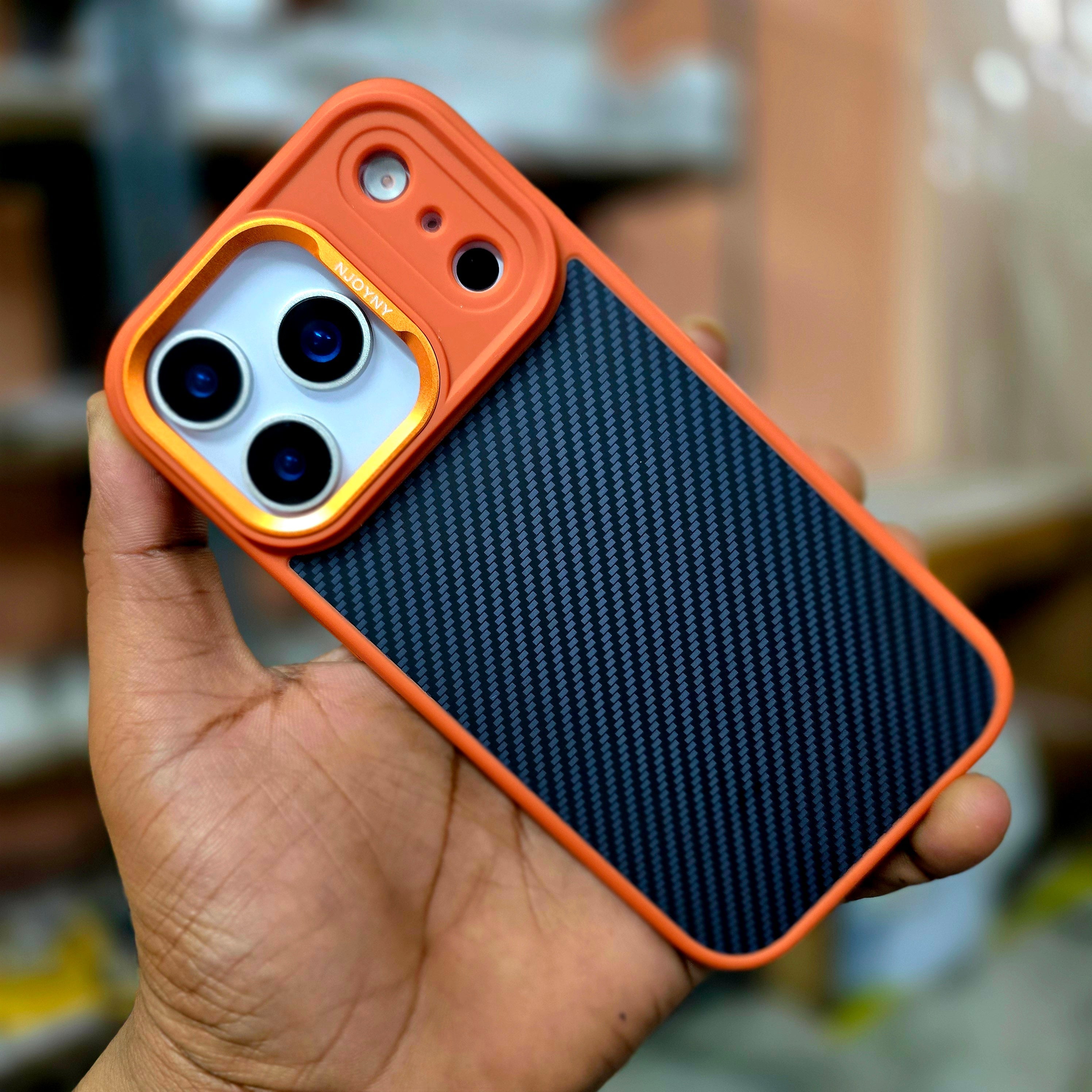 iPhone 17 Pro Max Soft Carbon Texture Case with Camera Control Button and Magsafe - Orange